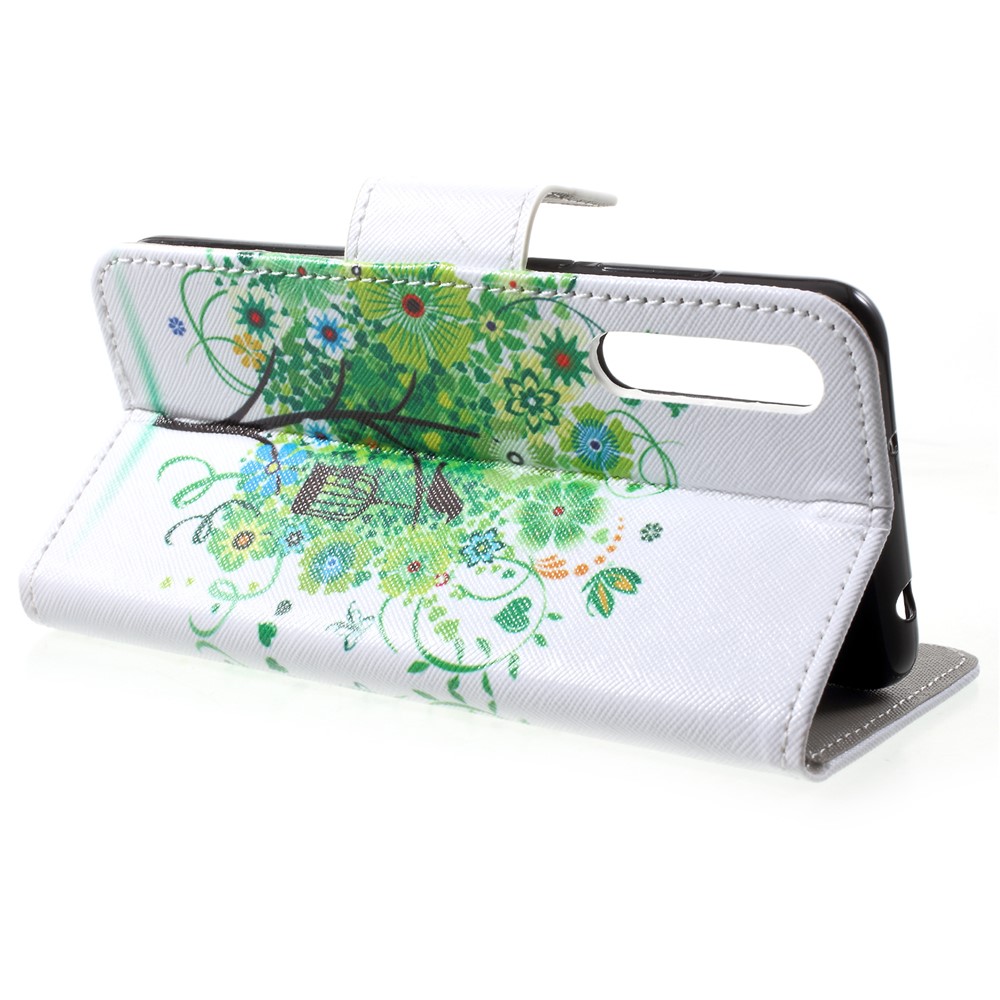 Pattern Printing Leather Wallet Shell Case for Huawei P20 - Green Tree-4