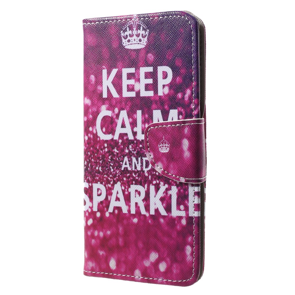 Pattern Printing Wallet Leather Stand Cover for Huawei P20 - Quote Keep Calm and Sparkle-3