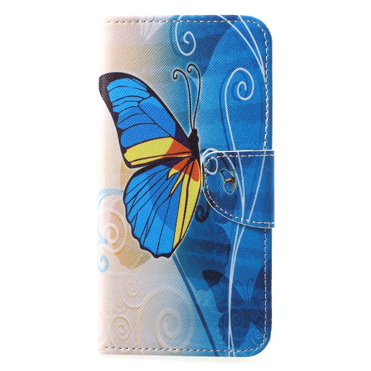 Pattern Printing Magnetic Leather Stand Case for Huawei P20 - Blue Butterfly-1