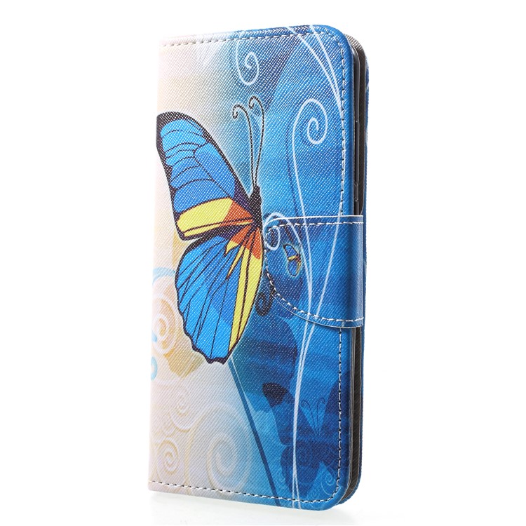 Pattern Printing Magnetic Leather Stand Case for Huawei P20 - Blue Butterfly-3