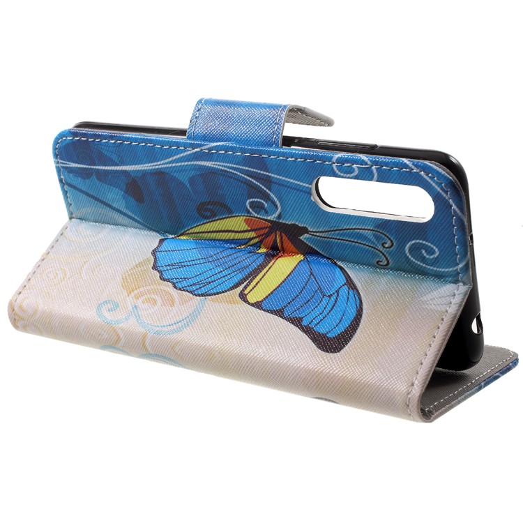 Pattern Printing Magnetic Leather Stand Case for Huawei P20 - Blue Butterfly-4