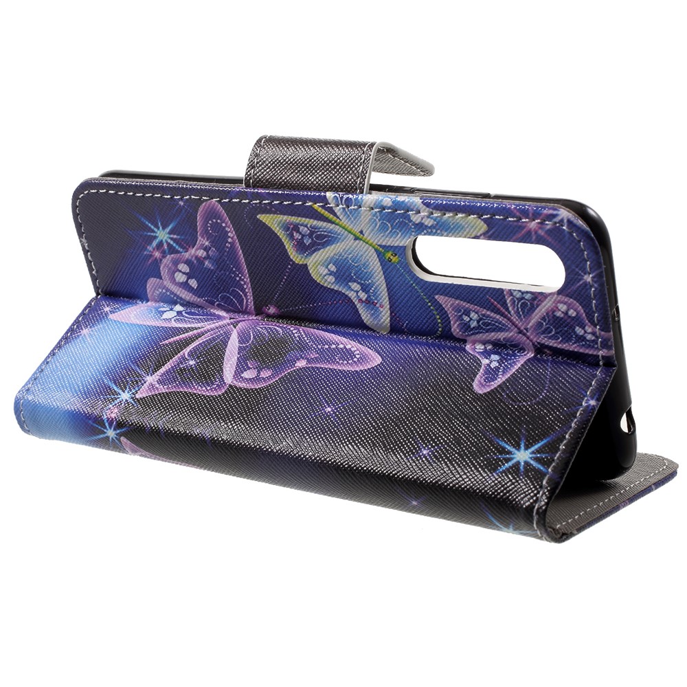 Pattern Printing Leather Wallet Case Cover Shell for Huawei P20 - Vivid Butterflies-4