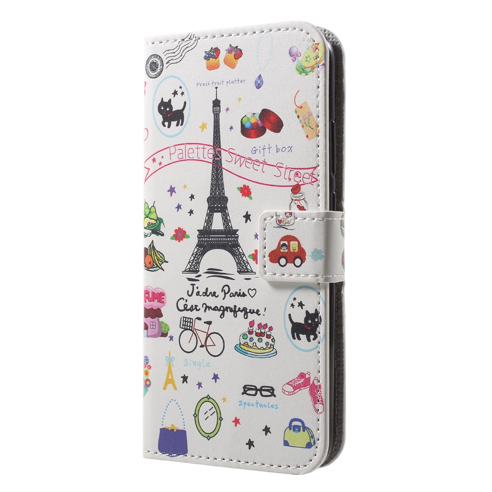 Pattern Printing Willet Stand Cover Phone de Cuero Para Huawei P20 Lite / Nova 3e - Paletas Dulces Calles-3