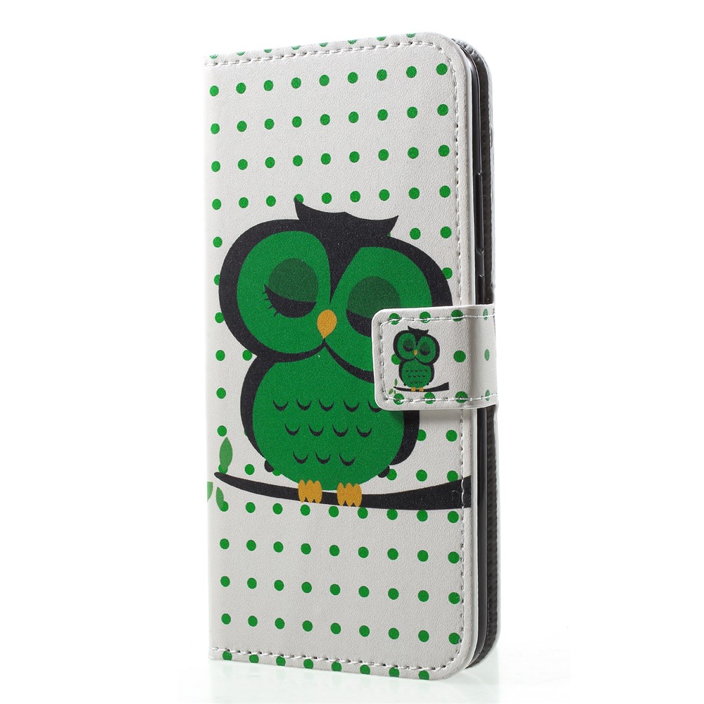 Funda de Cubierta de Cuero de Stand de Billetera de Impresión de Patrones Para Huawei P20 Lite / Nova 3e - Búho de Siesta Verde-3