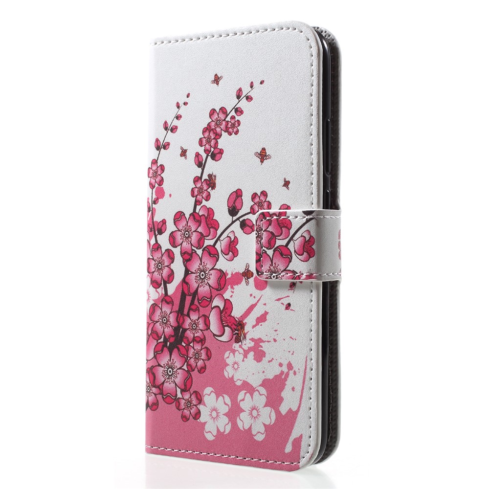 Portefeuille à Motifs Support de Support Mobile en Cuir Pour Huawei P20 Lite / Nova 3e - Fleur de Prune