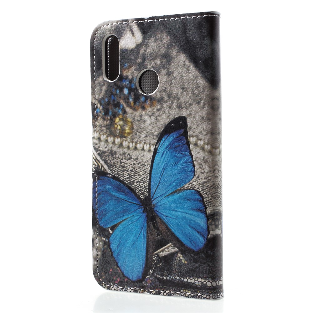 Padrão De Impressão Carteira Suporte De Couro Tampa Móvel Para Huawei P20 Lite / Nova 3e - Borboleta Azul-2