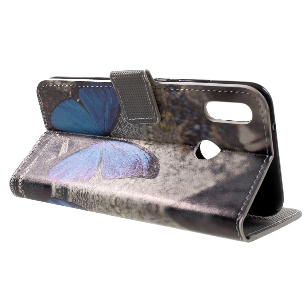 Padrão De Impressão Carteira Suporte De Couro Tampa Móvel Para Huawei P20 Lite / Nova 3e - Borboleta Azul-4