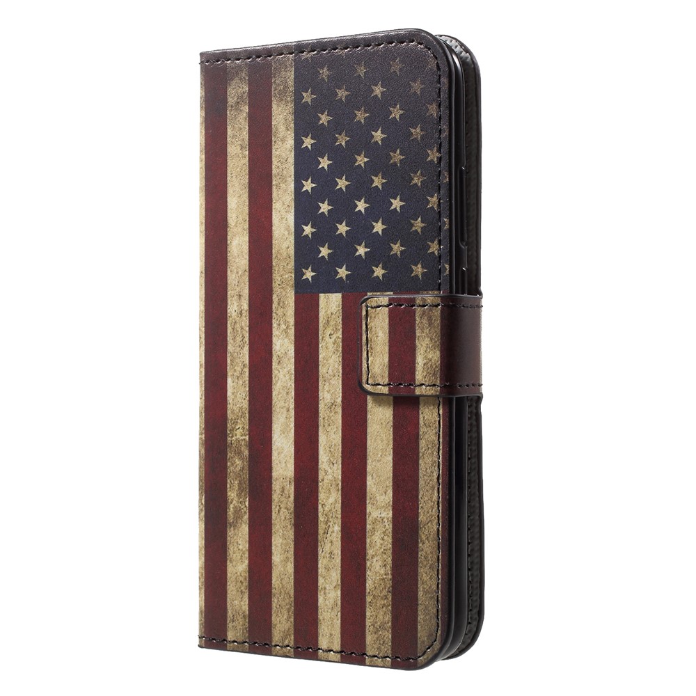 Modèle D'impression de Portefeuille Support en Cuir Couverture de Téléphone Portable Pour Huawei P20 Lite / Nova 3e - Drapeau Américain Rétro