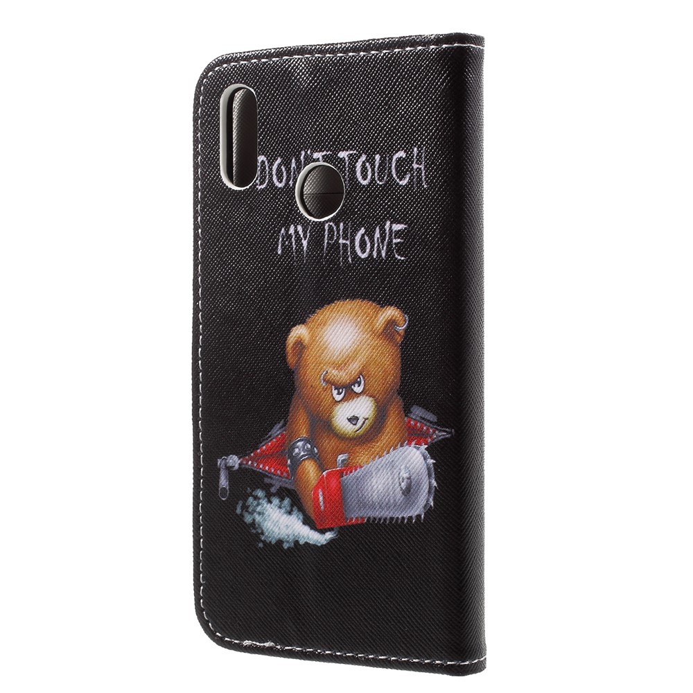 Pattern Printing Leather Wallet Case for Huawei P20 Lite / Nova 3e - Brown Bear and Warning Words-2