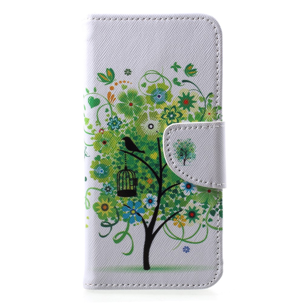 Pattern Printing Leather Wallet Phone Case for Huawei P20 Lite / Nova 3e - Green Tree-1