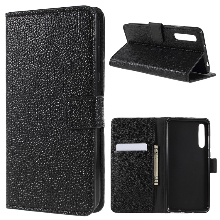 Litchi Texture Stand Leather Wallet Phone Case for Huawei P20 Pro - Black-1