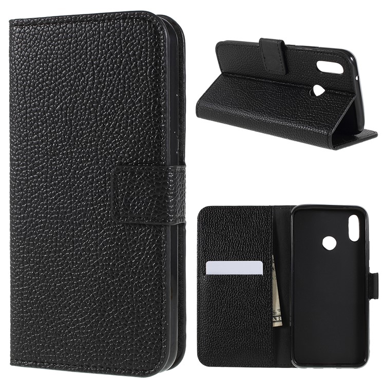 Litchi Texture Stand Leather Wallet Mobile Casing for Huawei P20 Lite / Nova 3e - Black-1
