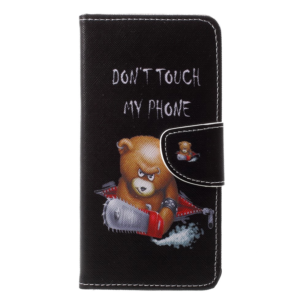 Pattern Printing Leather Wallet Case for Huawei P20 Pro - Brown Bear and Warning Words-3