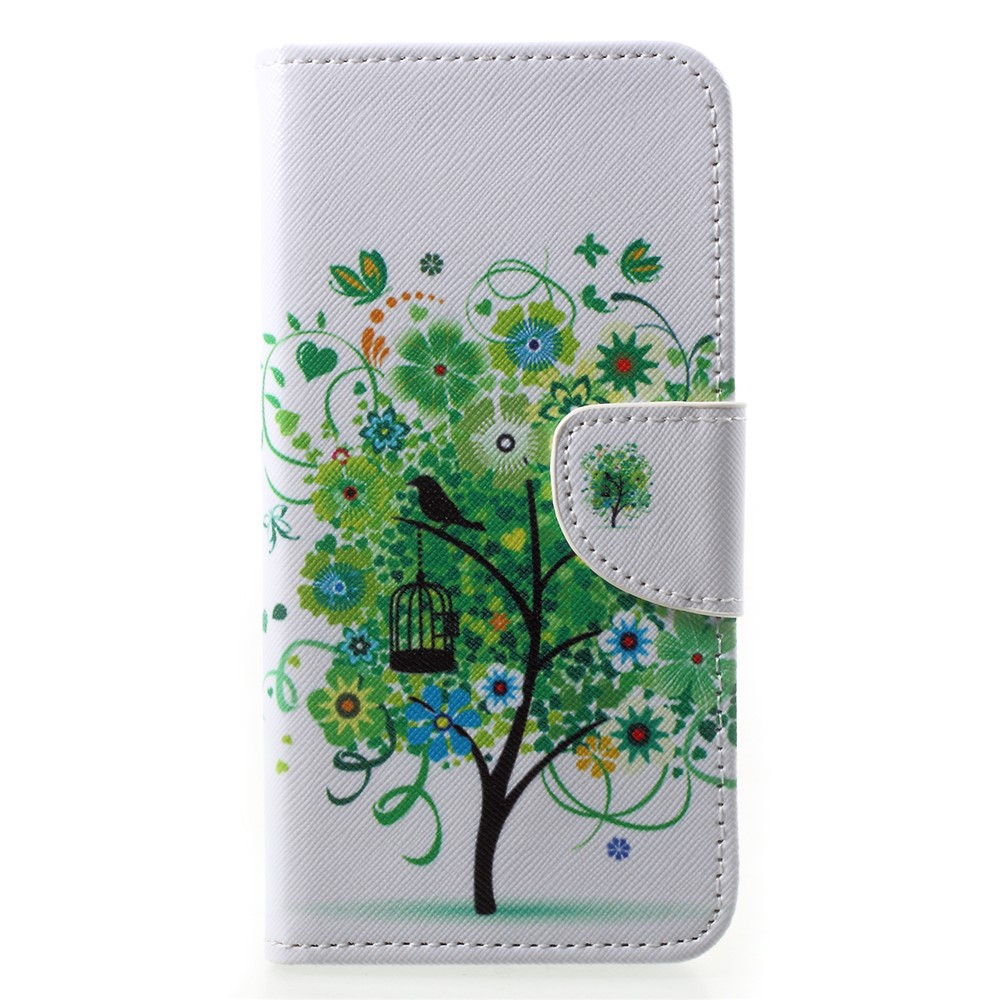 Pattern Printing Leather Wallet Shell Case for Huawei P20 Pro - Green Tree-1