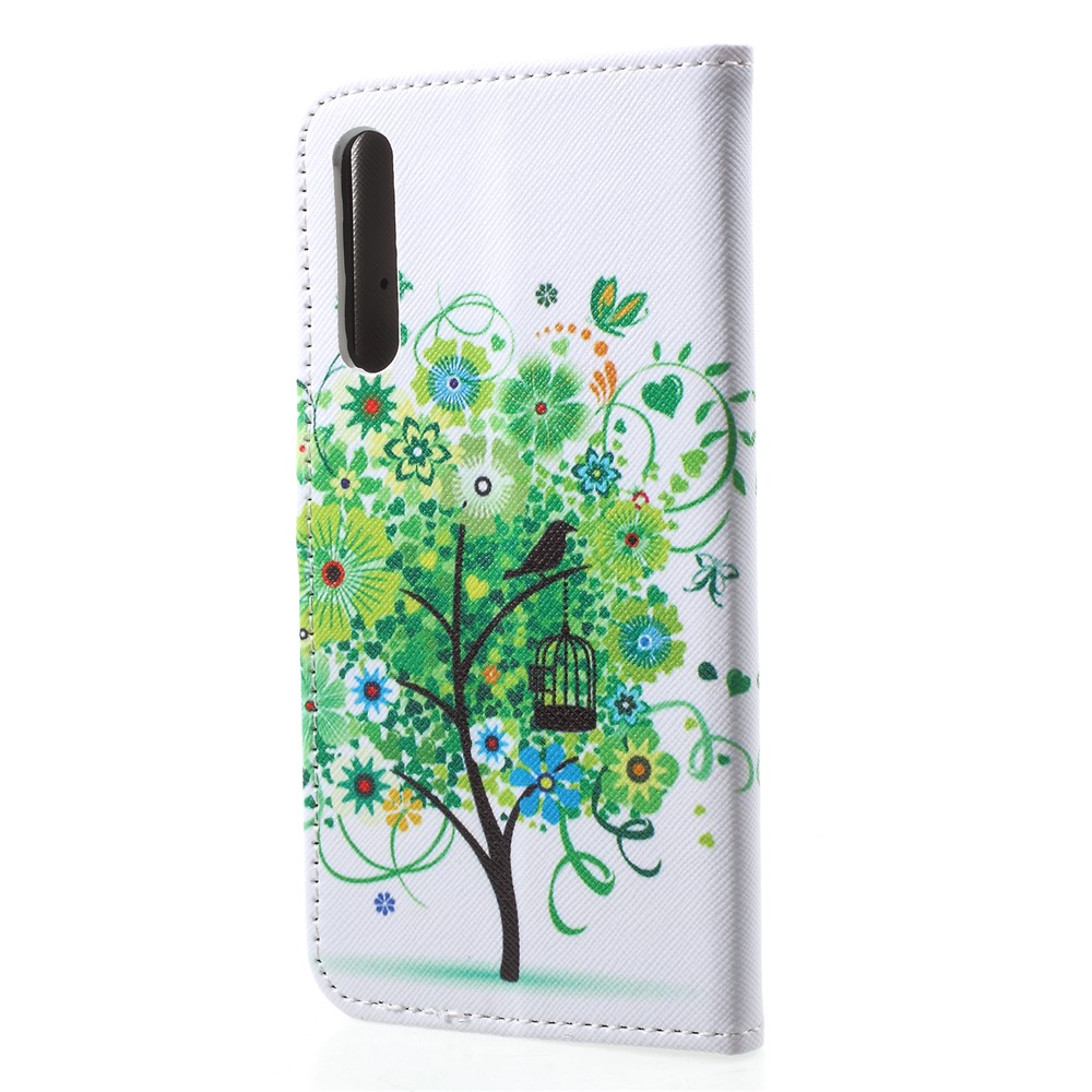 Pattern Printing Leather Wallet Shell Case for Huawei P20 Pro - Green Tree-2