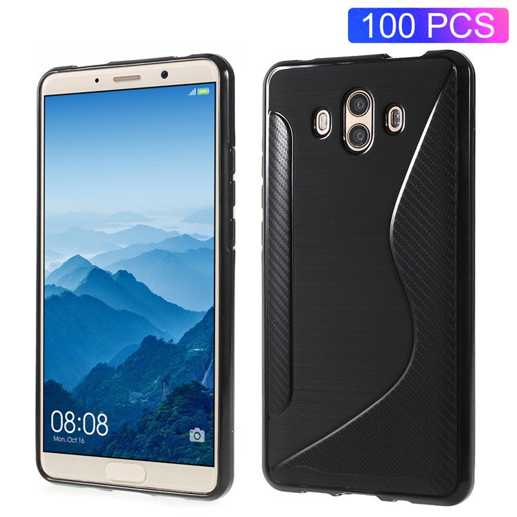 100Pcs/Set S Shape Carbon Fiber Brushed TPU Case for Huawei Mate 10 - Black-1