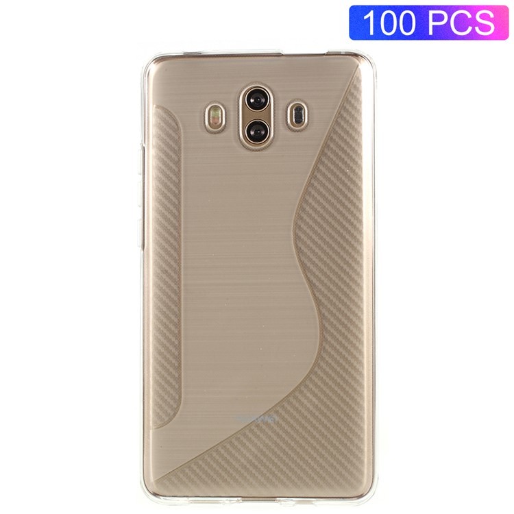 100Pcs/Set S Shape Carbon Fiber Brushed TPU Cover for Huawei Mate 10 - Transparent-1
