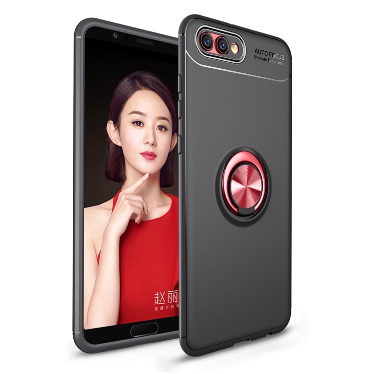 Magnetic Finger Ring Kickstand TPU Protective Back Shell for Huawei Honor V10 / View 10 - Black / Red