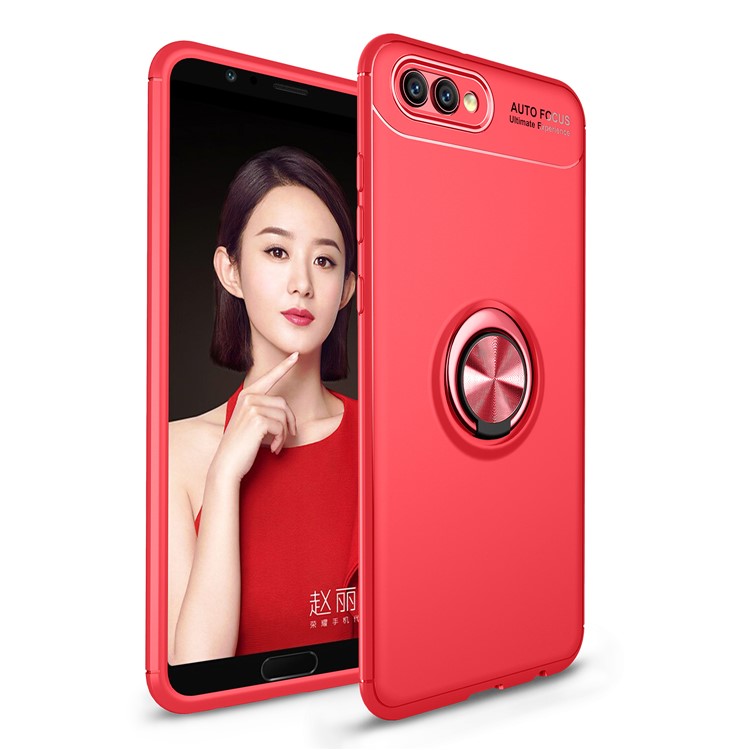 Magnetic Finger Ring Kickstand TPU Protective Back Shell for Huawei Honor V10 / View 10 - Red