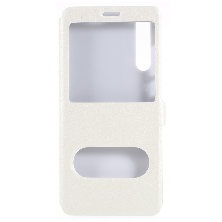 Silk Texture Dual Window Stand Leather Protective Casing for Huawei P20 Pro - White-1