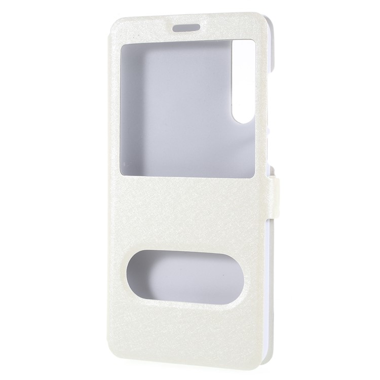 Silk Texture Dual Window Stand Leather Protective Casing for Huawei P20 Pro - White-2