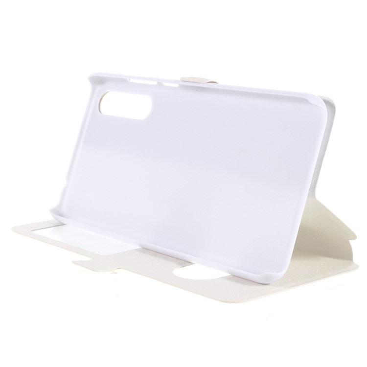 Silk Texture Dual Window Stand Leather Protective Casing for Huawei P20 Pro - White-4