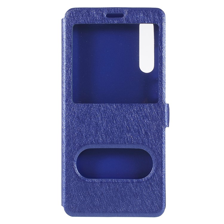 Para Huawei P20 Pro Textura De Seda Dual Window Leather Stand Case Acessório - Azul-1