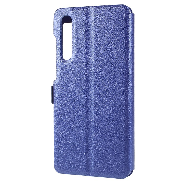 Para Huawei P20 Pro Textura De Seda Dual Window Leather Stand Case Acessório - Azul-3