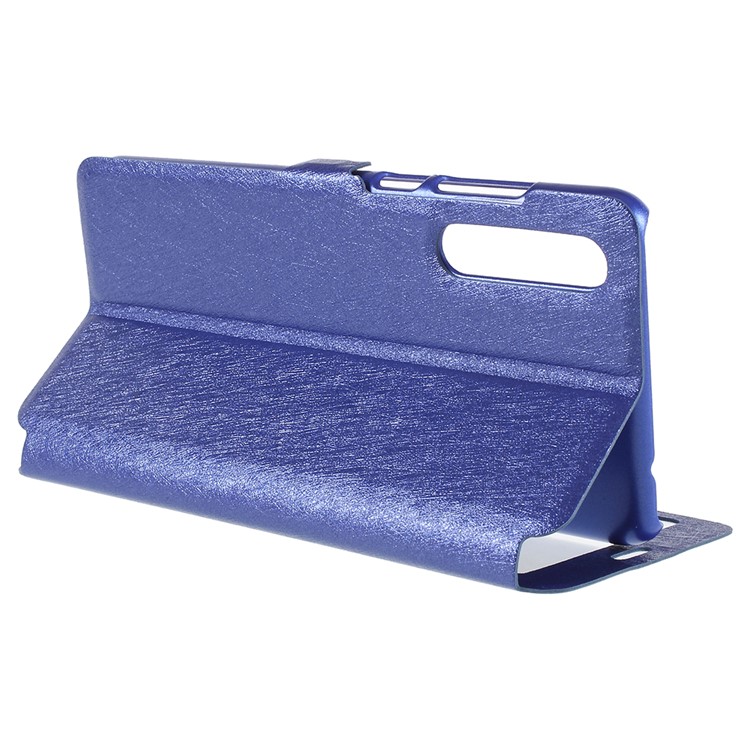 Para Huawei P20 Pro Textura De Seda Dual Window Leather Stand Case Acessório - Azul-5