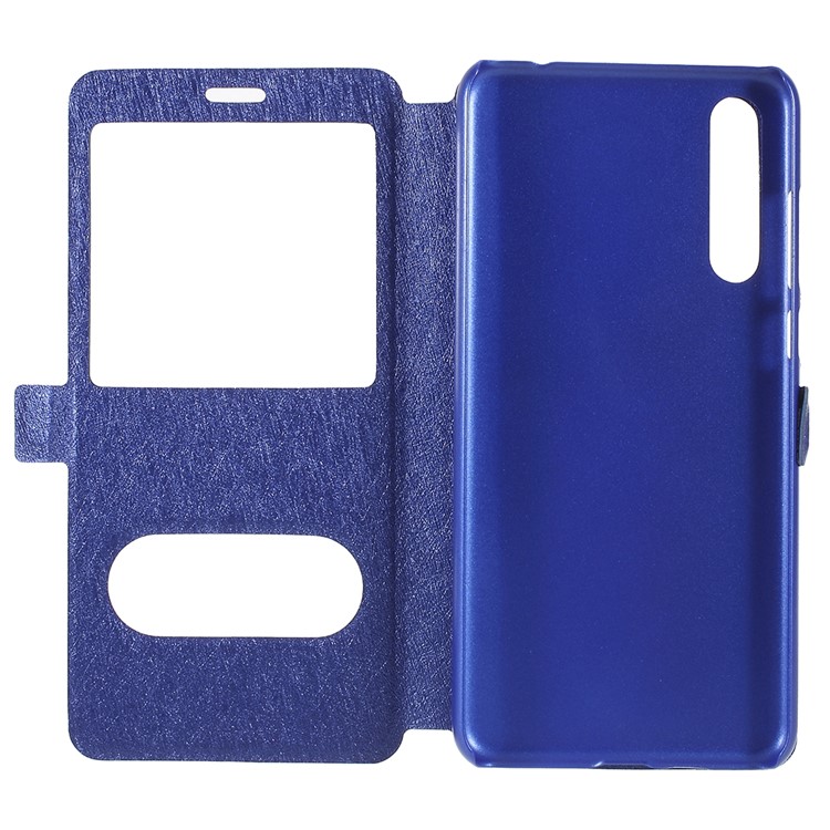 Para Huawei P20 Pro Textura De Seda Dual Window Leather Stand Case Acessório - Azul-6