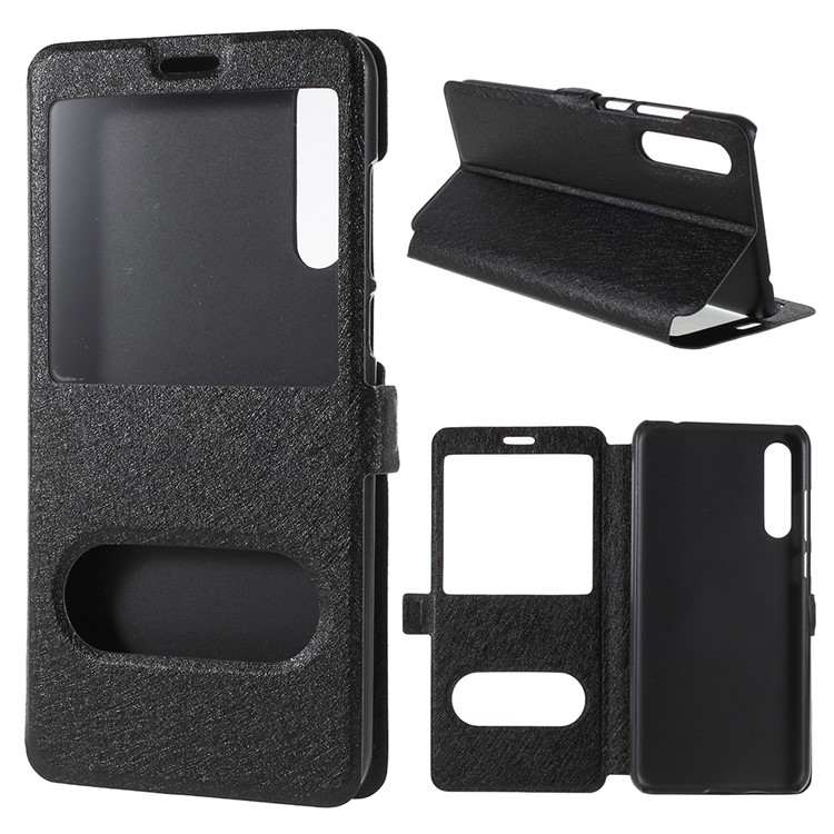 Silk Texture Dual View Window Leather Flip Cover for Huawei P20 - Black-1