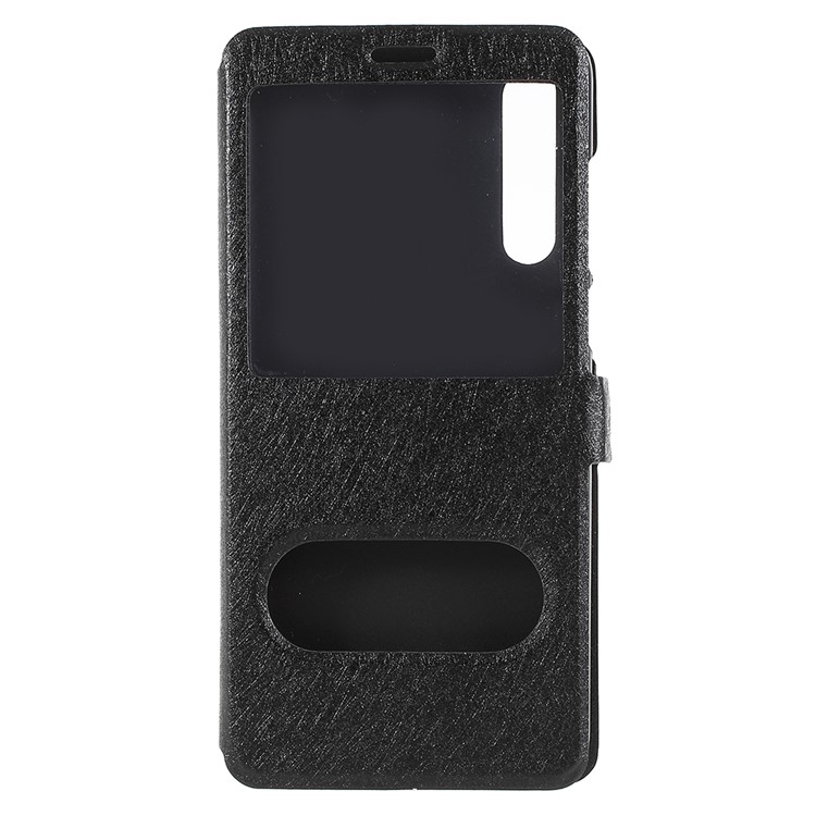 Silk Texture Dual View Window Leather Flip Cover for Huawei P20 - Black-3
