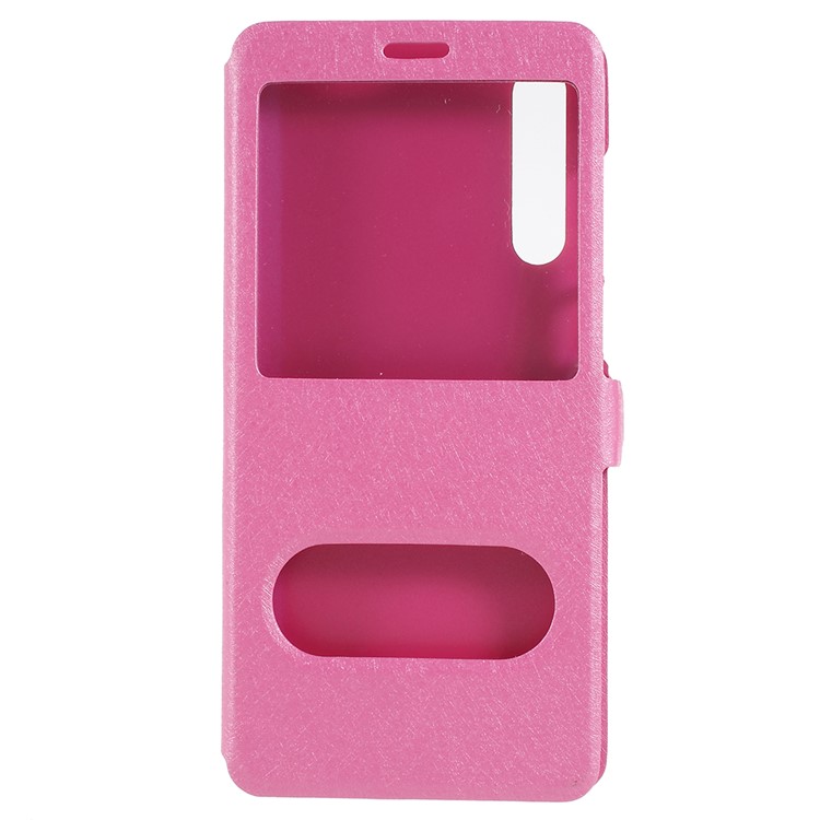 Silk Texture Dual View Window Leather Folio Phone Cover for Huawei P20 - Rose-1
