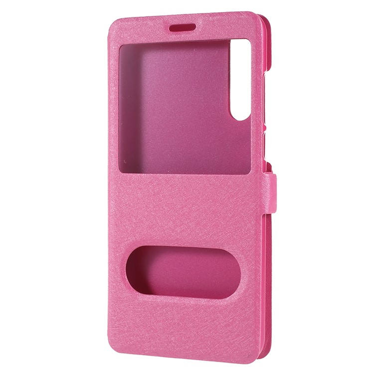 Silk Texture Dual View Window Leather Folio Phone Cover for Huawei P20 - Rose-2