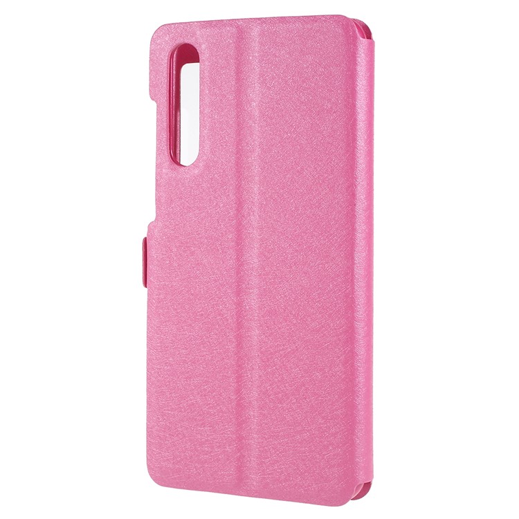Silk Texture Dual View Window Leather Folio Phone Cover for Huawei P20 - Rose-3
