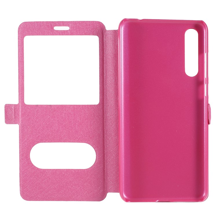 Silk Texture Dual View Window Leather Folio Phone Cover for Huawei P20 - Rose-6