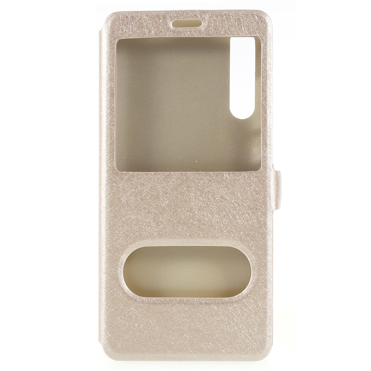 Silk Texture Dual View Window Leather Flip Case Accessory for Huawei P20 - Gold-1