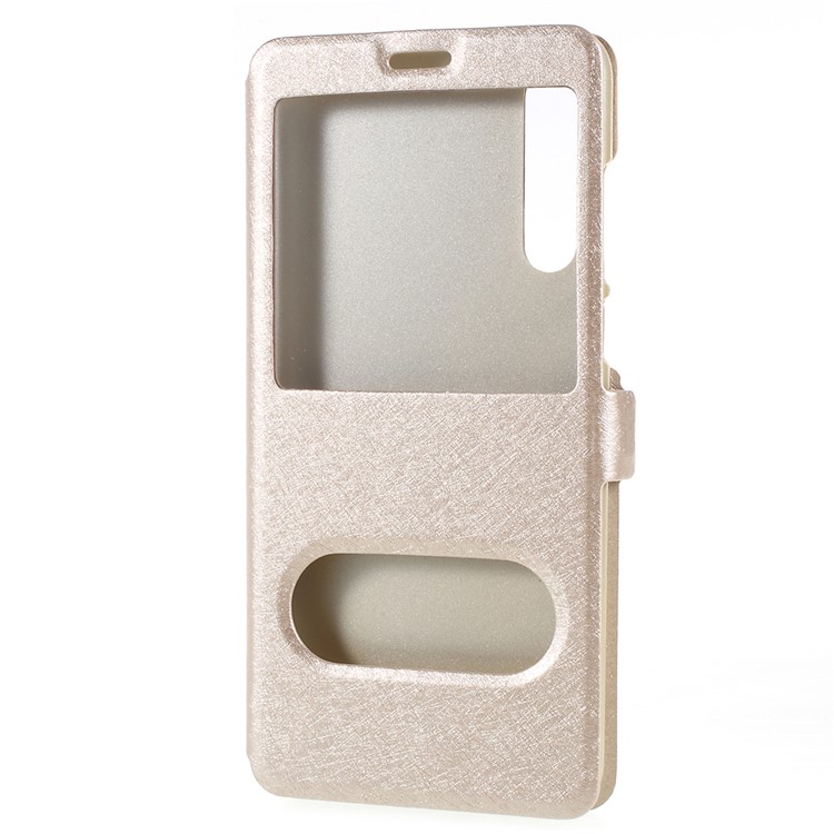 Silk Texture Dual View Window Leather Flip Case Accessory for Huawei P20 - Gold-2