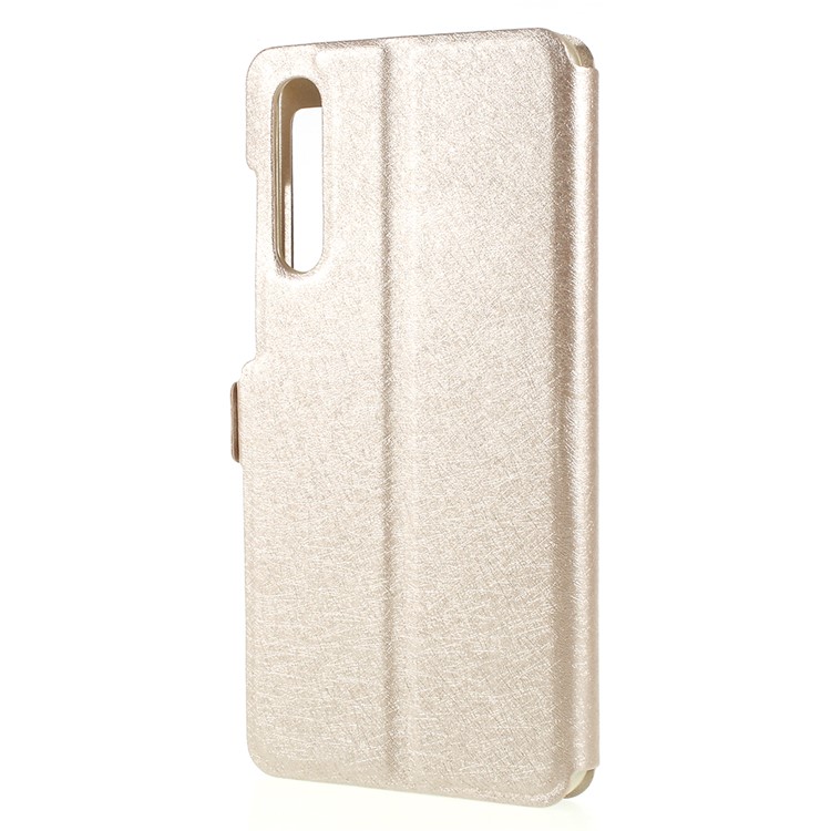 Silk Texture Dual View Window Leather Flip Case Accessory for Huawei P20 - Gold-3