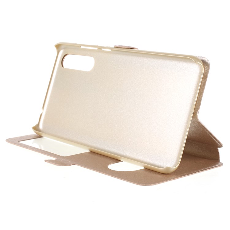 Silk Texture Dual View Window Leather Flip Case Accessory for Huawei P20 - Gold-4