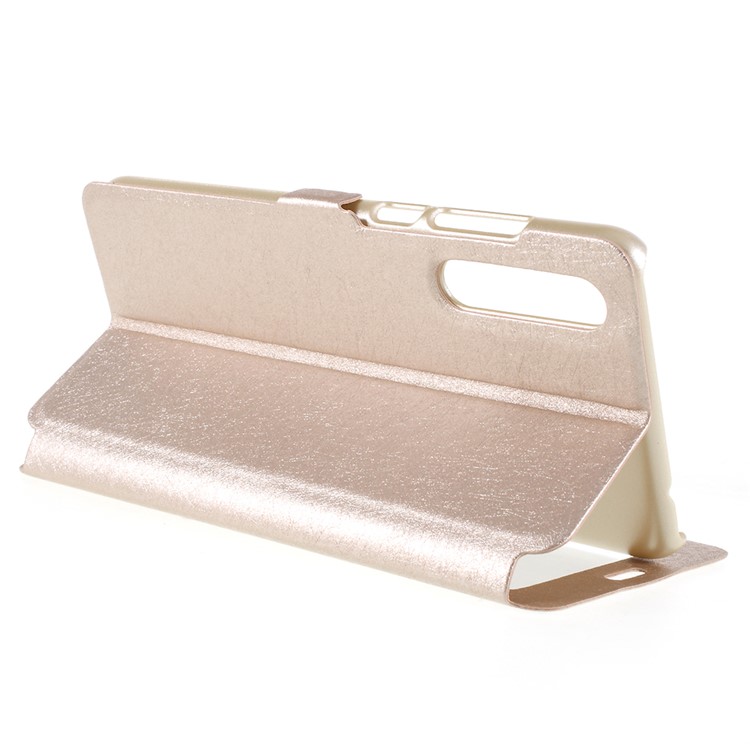 Silk Texture Dual View Window Leather Flip Case Accessory for Huawei P20 - Gold-5