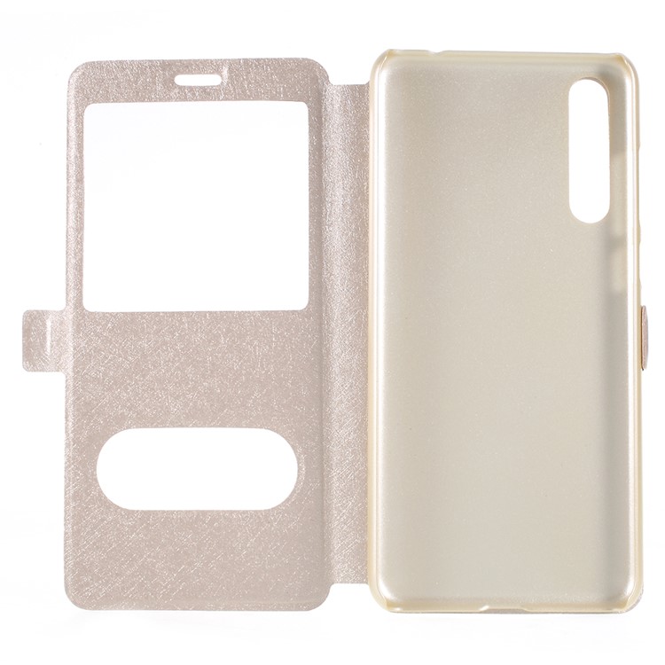Silk Texture Dual View Window Leather Flip Case Accessory for Huawei P20 - Gold-6