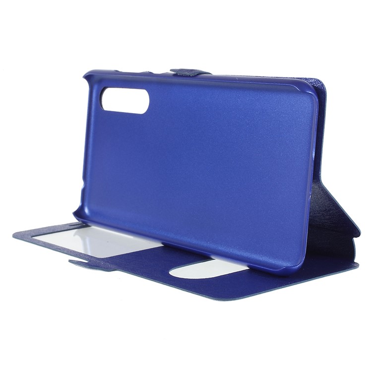 For Huawei P20 Silk Texture Dual View Window PU Leather Folio Mobile Case - Blue-4