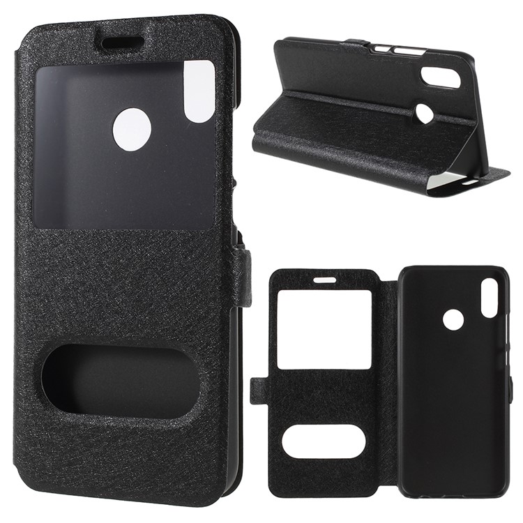 Silk Texture Dual View Window Leather Stand Cover for Huawei P20 Lite / Nova 3e - Black-1