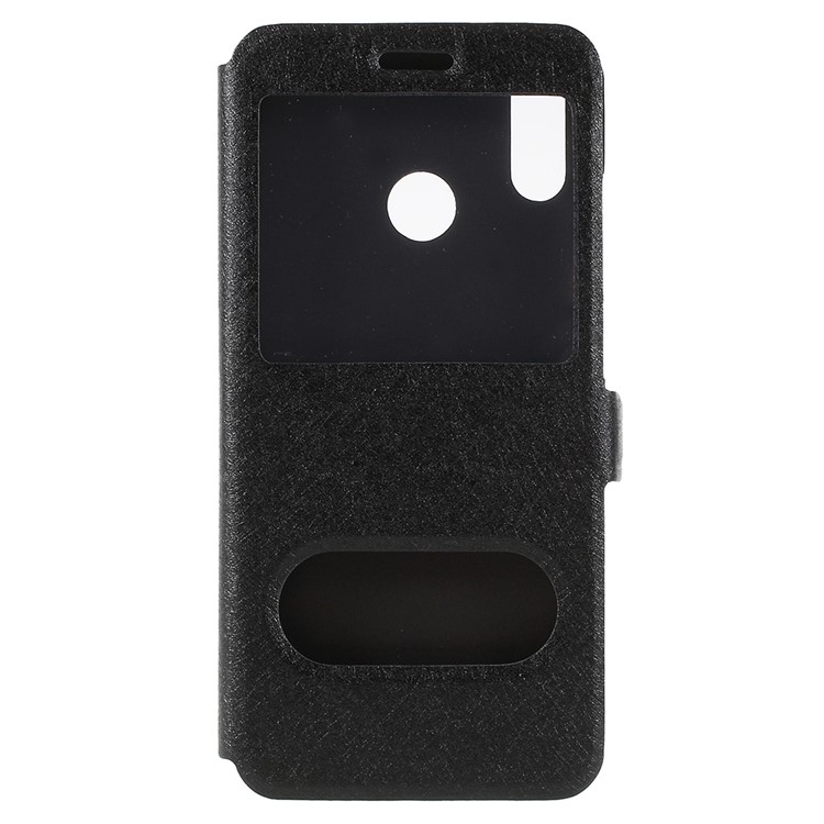 Silk Texture Dual View Window Leather Stand Cover for Huawei P20 Lite / Nova 3e - Black-3