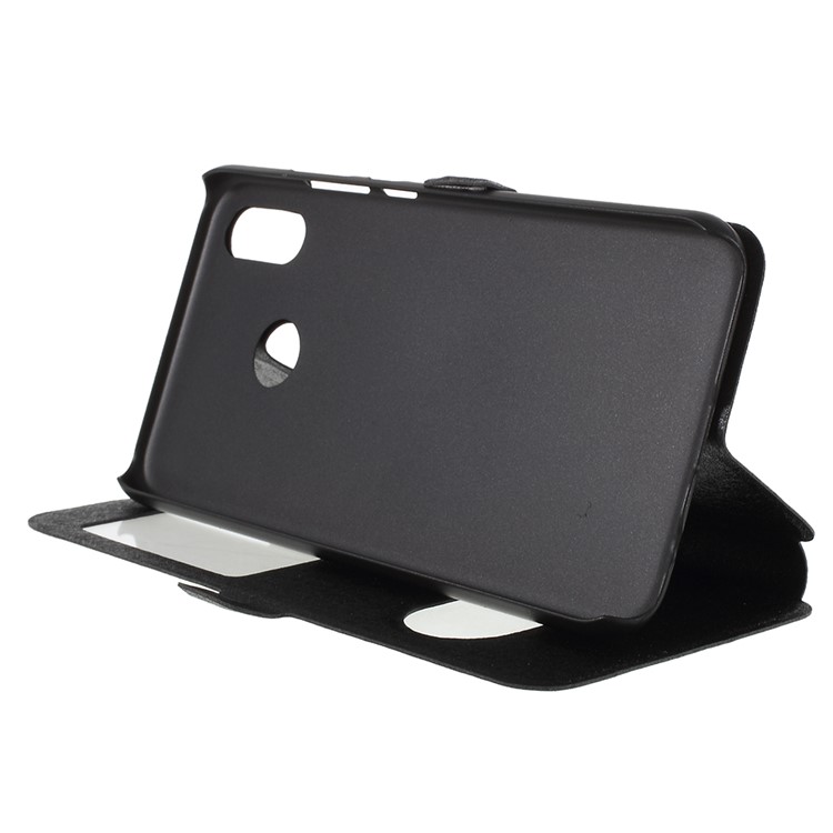 Silk Texture Dual View Window Leather Stand Cover for Huawei P20 Lite / Nova 3e - Black-6