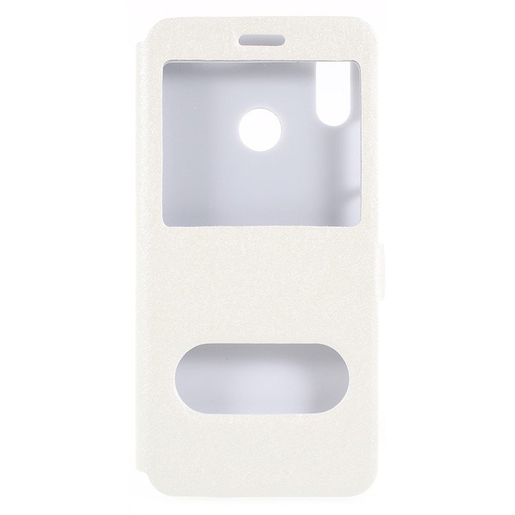 Silk Texture Dual View Window Leather Stand Case for Huawei P20 Lite / Nova 3e - White-1