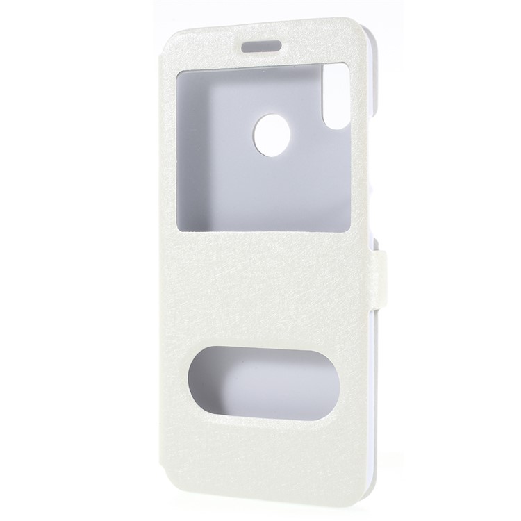 Silk Texture Dual View Window Leather Stand Case for Huawei P20 Lite / Nova 3e - White-2