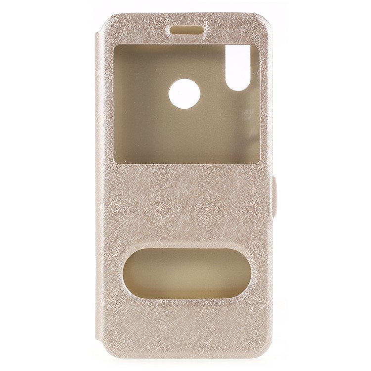 Silk Texture Dual View Window Leather Stand Mobile Casing for Huawei P20 Lite / Nova 3e - Gold-1