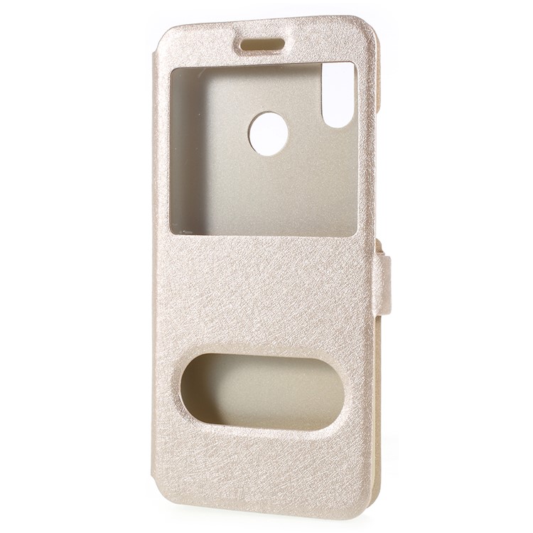 Silk Texture Dual View Window Leather Stand Mobile Casing for Huawei P20 Lite / Nova 3e - Gold-2